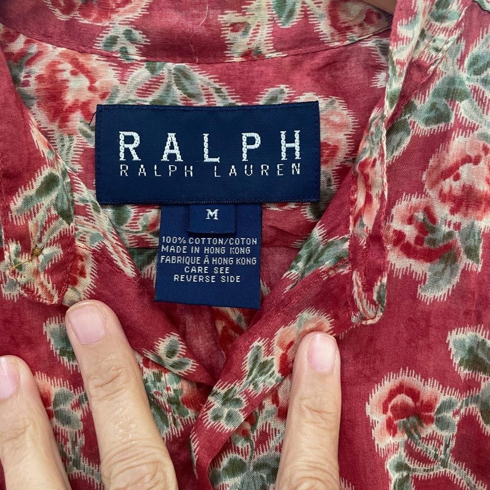 Ralph by Ralph Lauren Red Floral Cotton Semi Sheer Top Tunic Coverup Size M - Picture 3 of 7